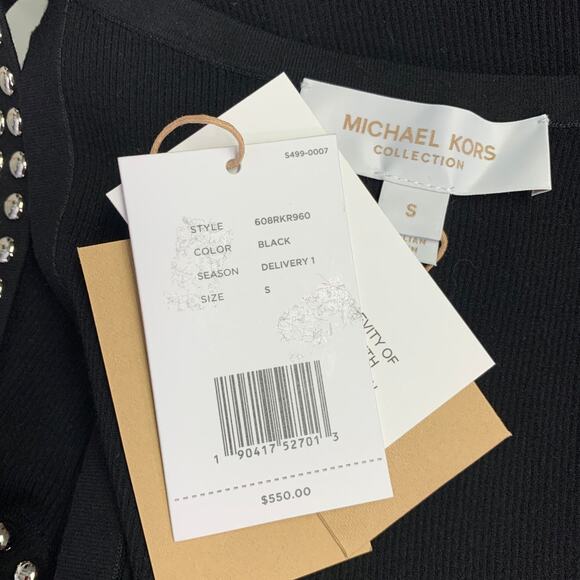 MICHAEL KORS S Black Silver Viscose Blend Rib Knit Studded Tank Casual Top - Picture 6 of 6